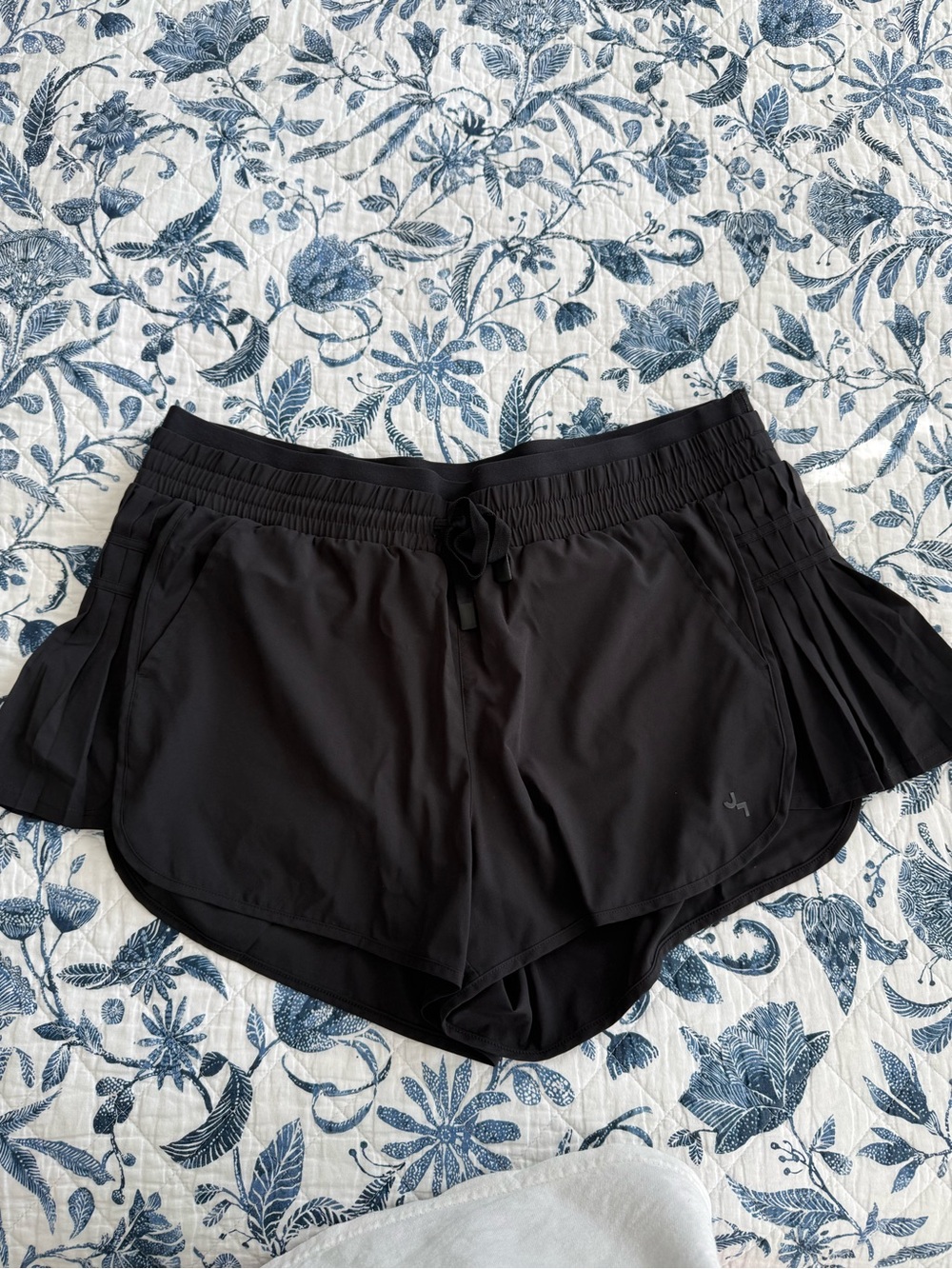 Women’s Black Athletic Shorts with Side Pleats